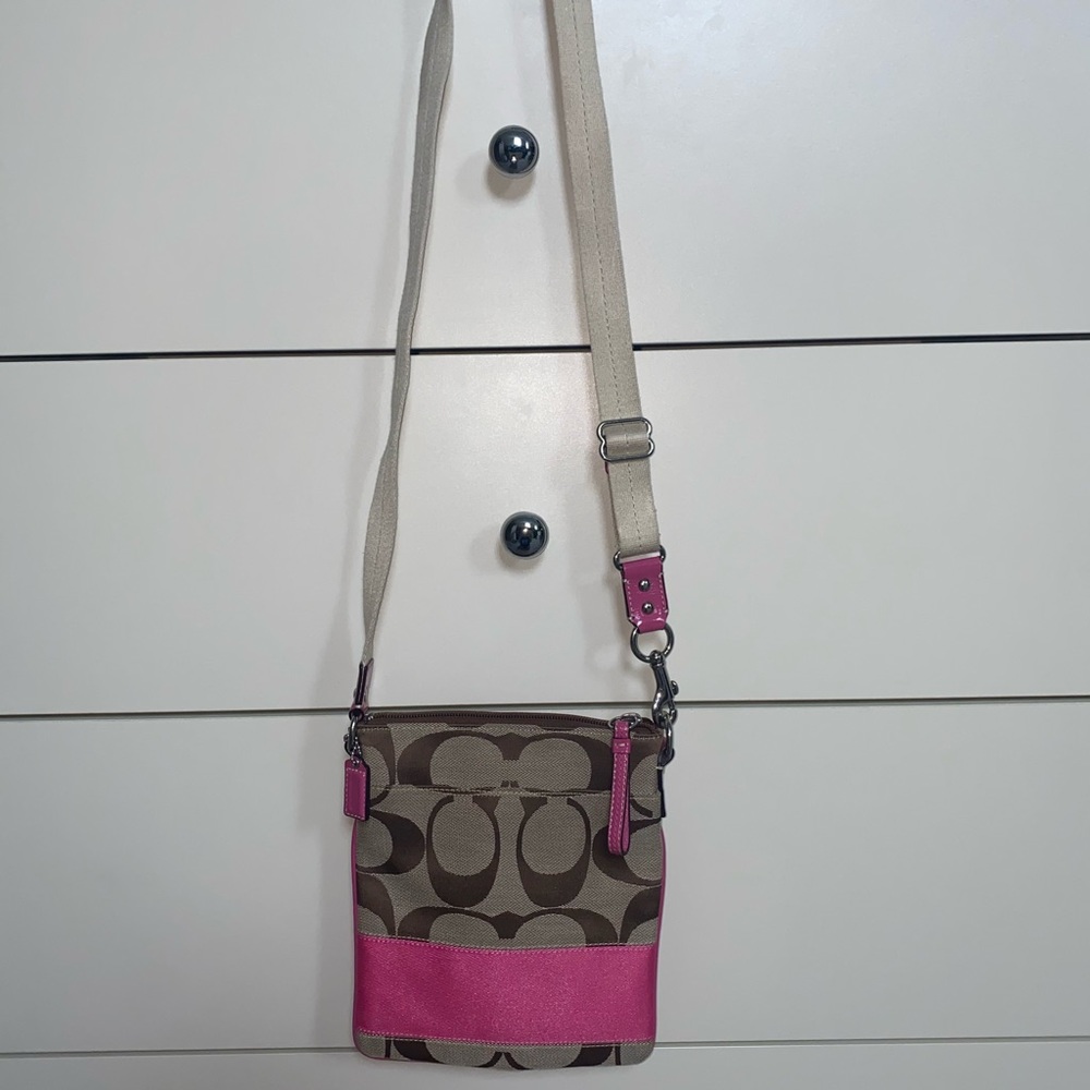 Coach pink and brown cross body